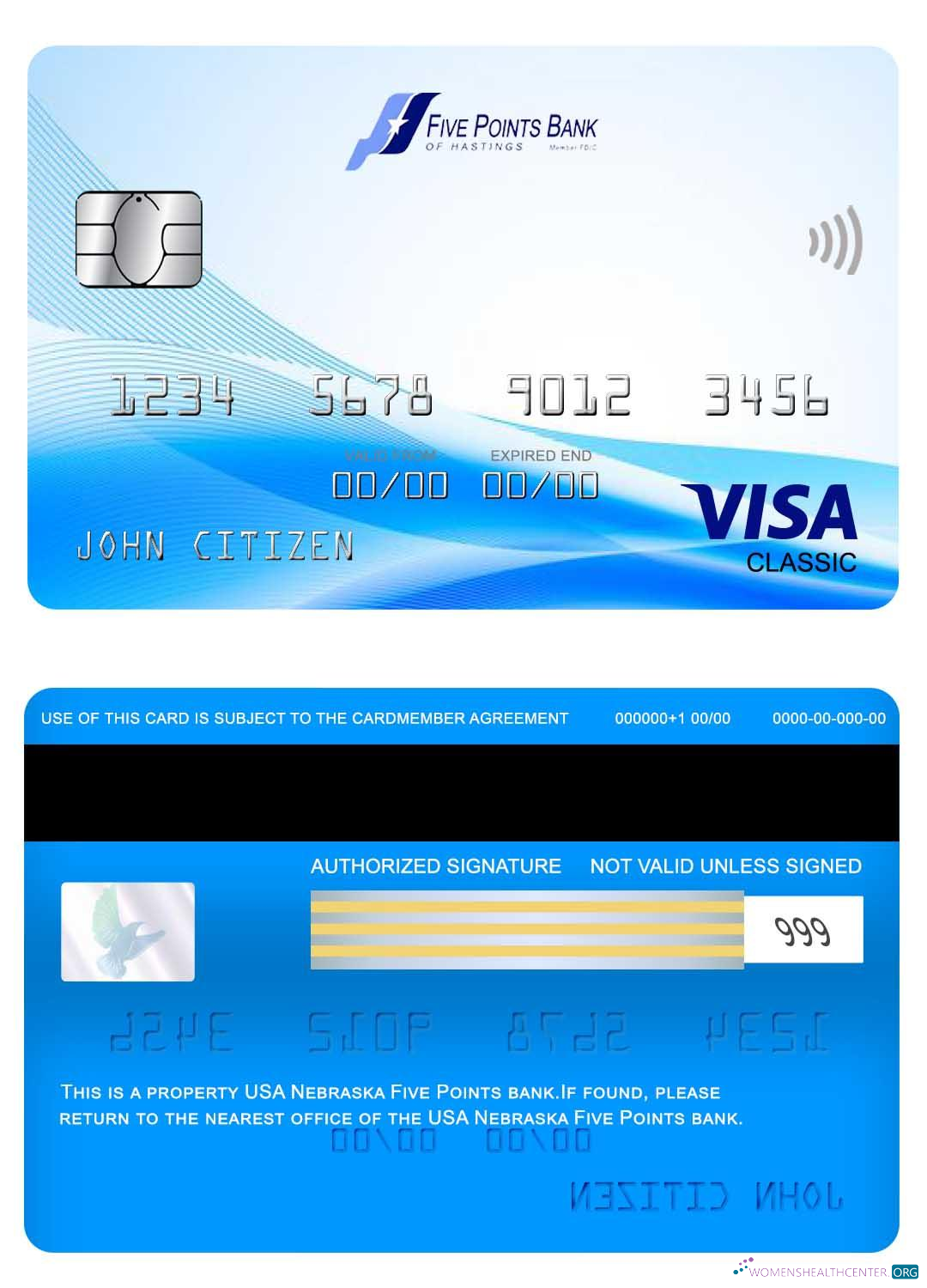 Download USA Nebraska Five Points Bank visa classic card Photoshop template